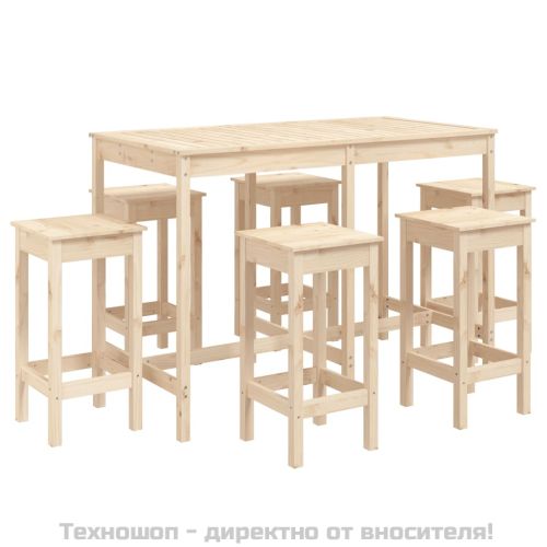 Градински бар комплект от 7 части, масивна борова дървесина
