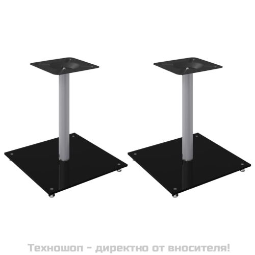 Стойки за тонколони 2 бр черно/сребро закалено стъкло 1 стълб