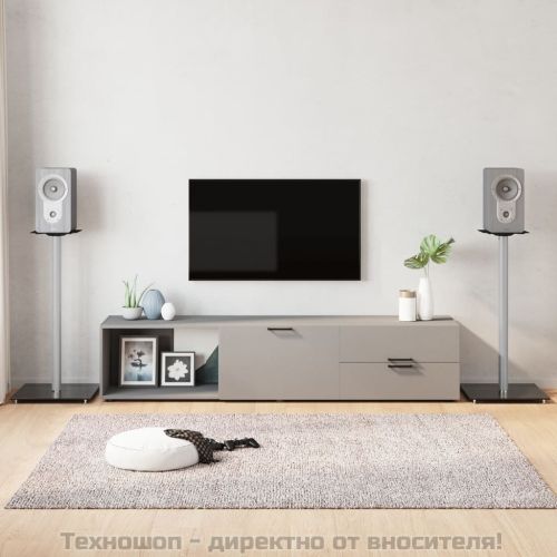 Стойки за тонколони 2 бр черно/сребро закалено стъкло 1 стълб