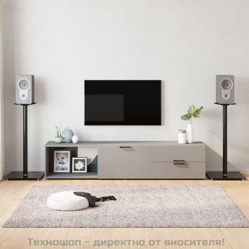 Стойки за тонколони 2 бр черни закалено стъкло дизайн 1 стълб