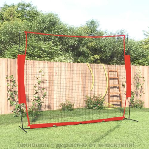 Преносима бейзболна мрежа червено-черна 369x107x271 см стомана