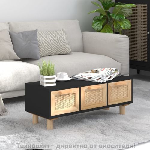 Кафе маса, черна, 80x40x30 см, инженерно дърво и бор масив