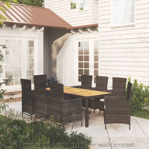 Градински комплект с възглавници, 9 части, полиратан, черен