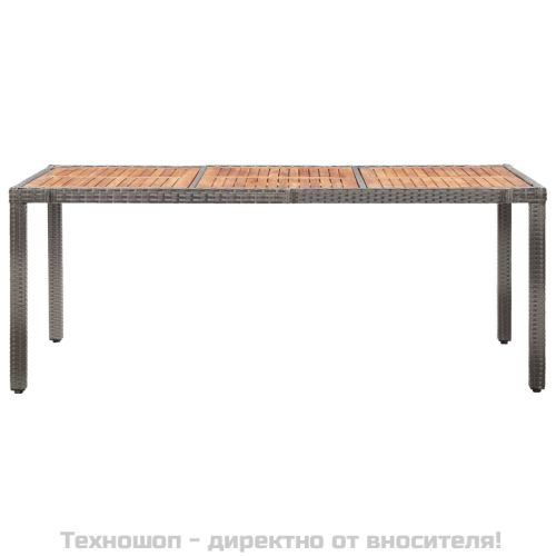 Градинска маса, 190x90x75 см, полиратан и акациево дърво, сива