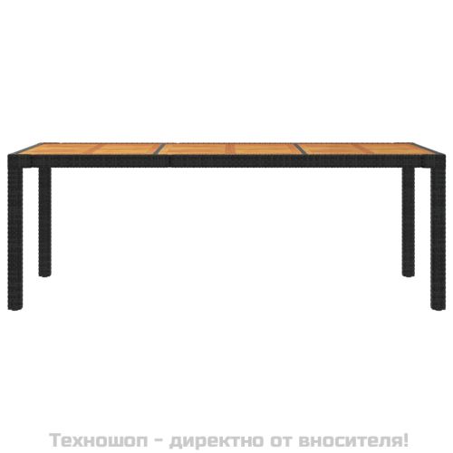 Градинска маса, 190x90x75 см, полиратан и акациево дърво, черна