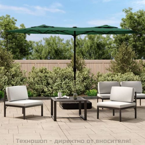 Градински чадър с двоен покрив, зелен, 316x145 см