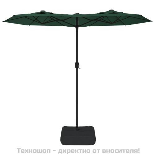 Градински чадър с двоен покрив и LED, зелен, 316x145 см