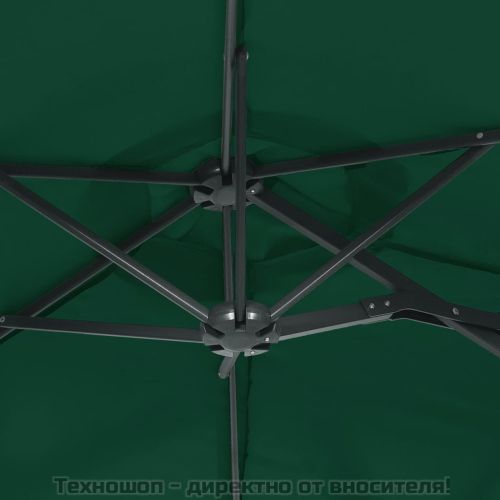 Градински чадър с двоен покрив и LED, зелен, 316x145 см