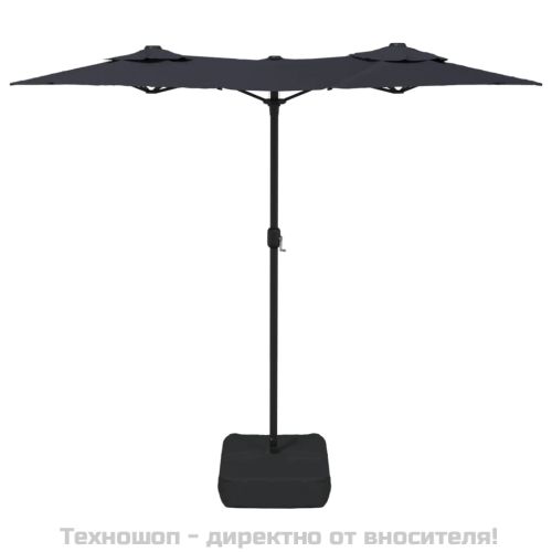 Градински чадър с двоен покрив и LED, черен, 316x145 см