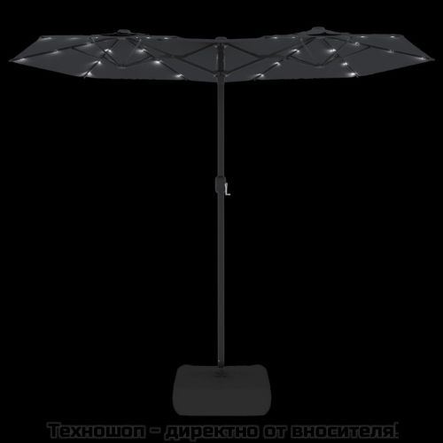 Градински чадър с двоен покрив и LED, черен, 316x145 см