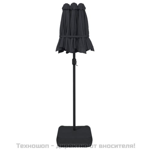 Градински чадър с двоен покрив и LED, черен, 316x145 см