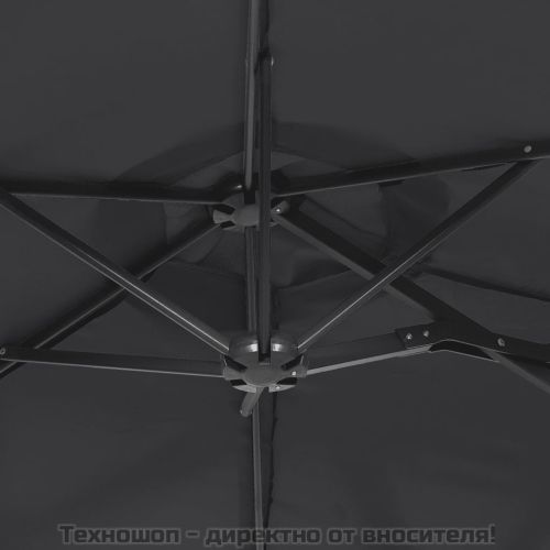 Градински чадър с двоен покрив и LED, черен, 316x145 см
