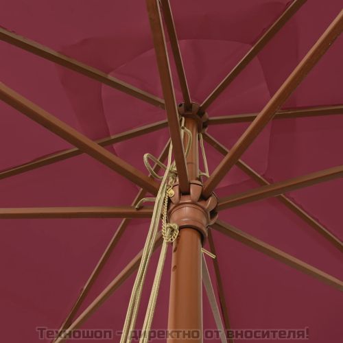 Градински чадър с дървен прът, бордо червено, 300x300x273 см