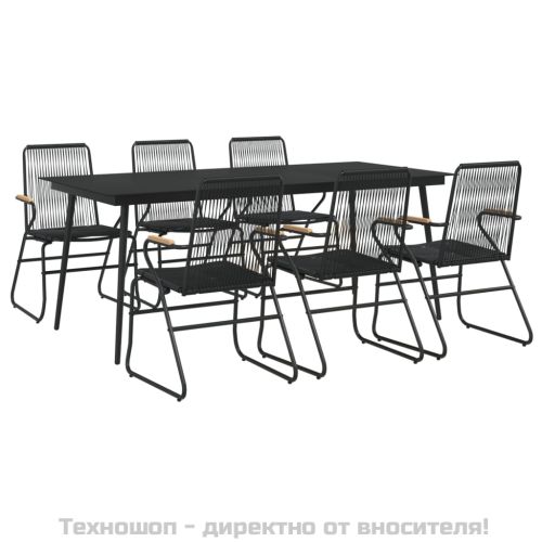 Градински трапезен комплект от 7 части, черно, PVC ратан