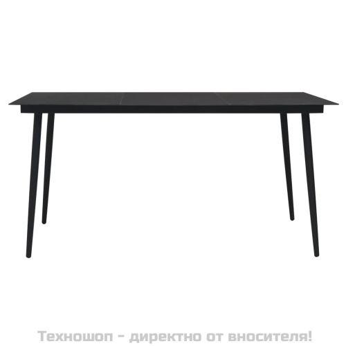 Градински трапезен комплект от 7 части, черно, PVC ратан