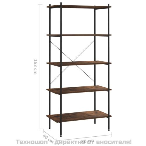 5-етажна етажерка, черно и естествено, 80x40x163 см