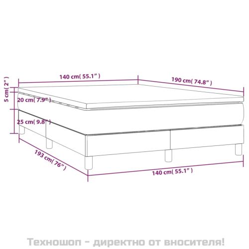 Боксспринг легло с матрак, тъмносиво, 140x190 см, кадифе