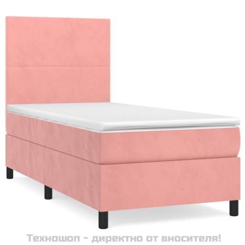 Боксспринг легло с матрак, розово, 100x200 см, кадифе