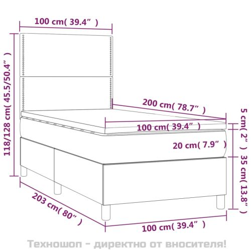 Боксспринг легло с матрак, светлосиво, 100x200 см, плат