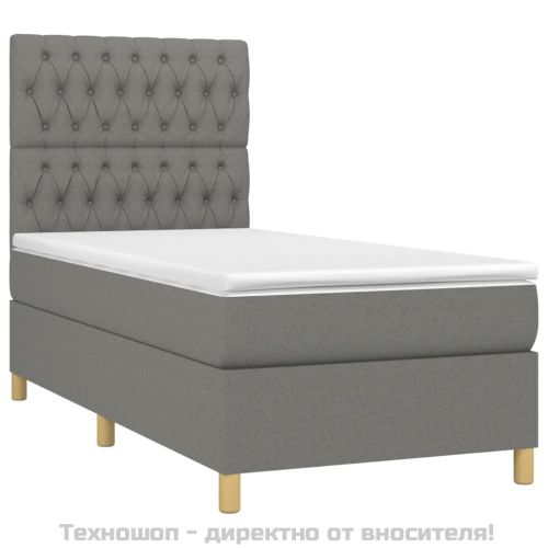 Боксспринг легло с матрак, тъмносиво, 100x200 см, плат
