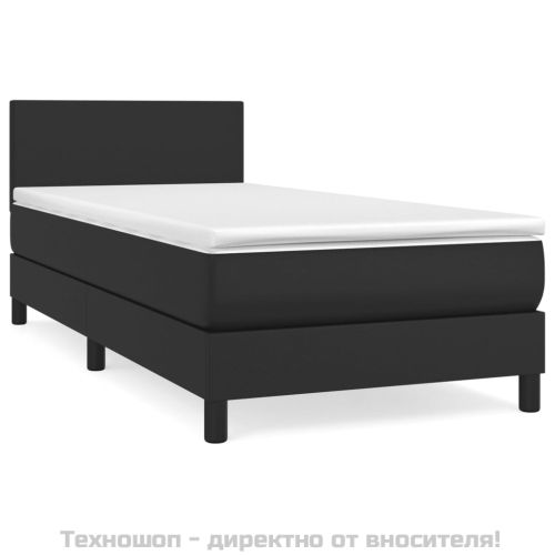 Боксспринг легло с матрак, черно, 100x200 см, изкуствена кожа