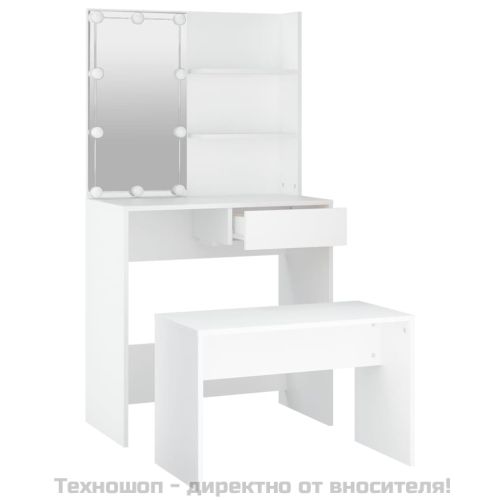 Комплект тоалетка с LED, бяла, инженерно дърво