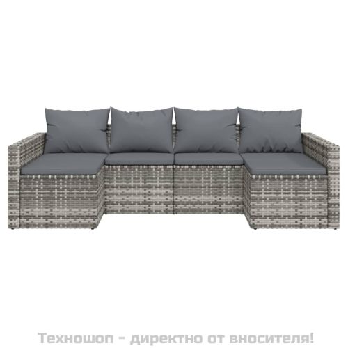 Градински лаундж комплект с възглавници 2 части сив полиратан