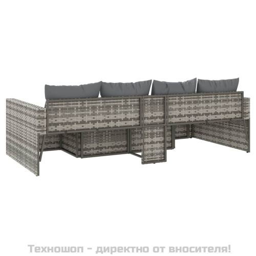 Градински лаундж комплект с възглавници 2 части сив полиратан