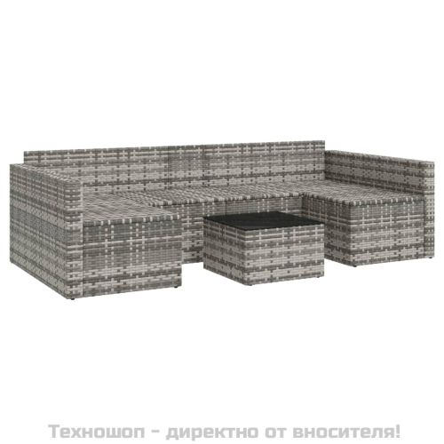 Градински лаундж комплект с възглавници 2 части сив полиратан