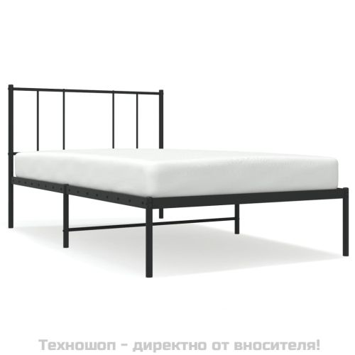 Метална рамка за легло с горна табла, черна, 90x190 см