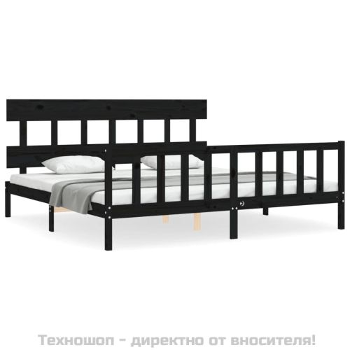 Рамка за легло с табла, черна, 200x200 см, масивно дърво