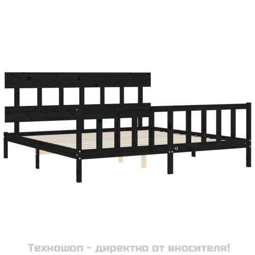 Рамка за легло с табла, черна, 200x200 см, масивно дърво