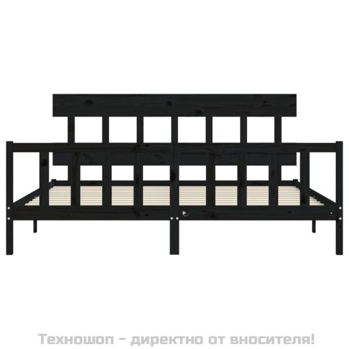 Рамка за легло с табла, черна, 200x200 см, масивно дърво