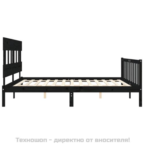 Рамка за легло с табла, черна, 200x200 см, масивно дърво
