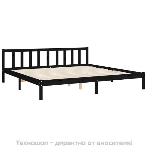 Рамка за легло с табла, черна, 200x200 см, масивно дърво