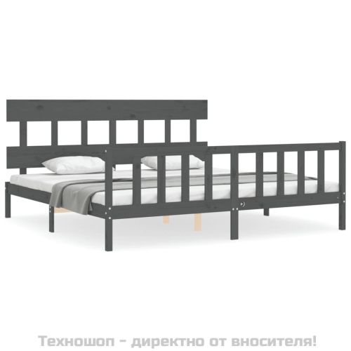Рамка за легло с табла, сива, 200х200 см, масивно дърво