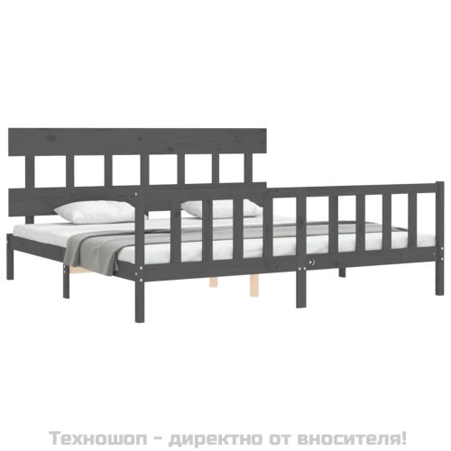 Рамка за легло с табла, сива, 200х200 см, масивно дърво