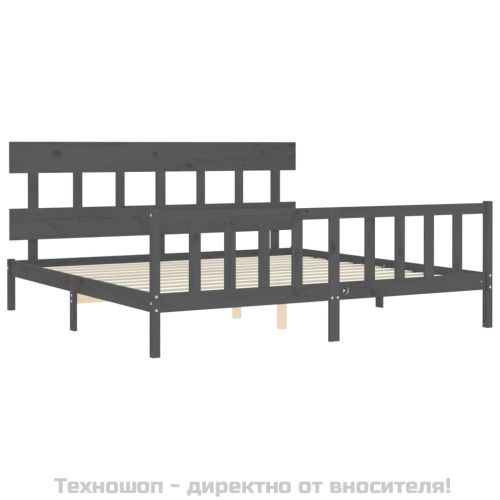 Рамка за легло с табла, сива, 200х200 см, масивно дърво