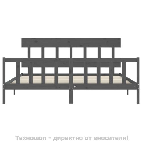 Рамка за легло с табла, сива, 200х200 см, масивно дърво