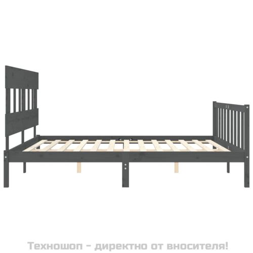 Рамка за легло с табла, сива, 200х200 см, масивно дърво