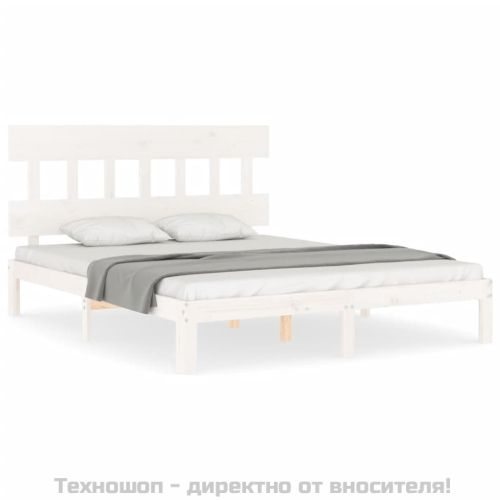 Рамка за легло без матрак, бял, 160x200 см, бор масив