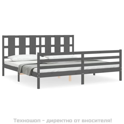 Рамка за легло с табла, сива, 200х200 см, масивно дърво