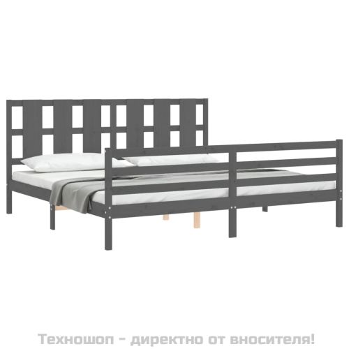 Рамка за легло с табла, сива, 200х200 см, масивно дърво