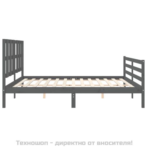 Рамка за легло с табла, сива, 200х200 см, масивно дърво