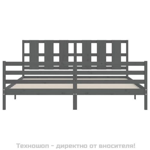 Рамка за легло с табла, сива, 200х200 см, масивно дърво
