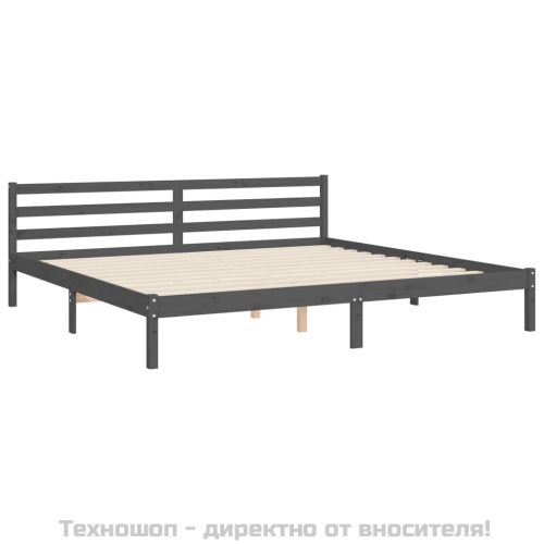 Рамка за легло с табла, сива, 200х200 см, масивно дърво