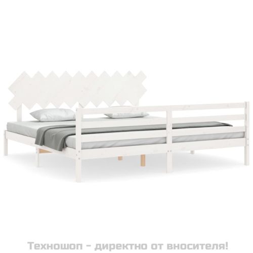 Рамка за легло с табла, бяла, 200x200 см, масивно дърво