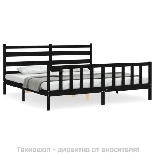 Рамка за легло с табла, черна, 200x200 см, масивно дърво