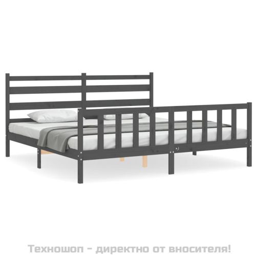 Рамка за легло с табла, сива, 200х200 см, масивно дърво