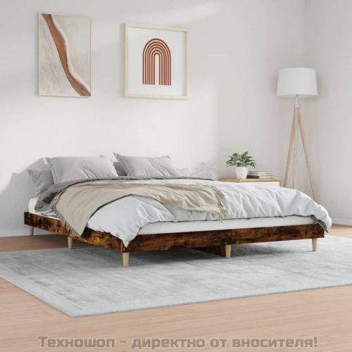 Рамка за легло без матрак опушен дъб 200x200 см инженерно дърво